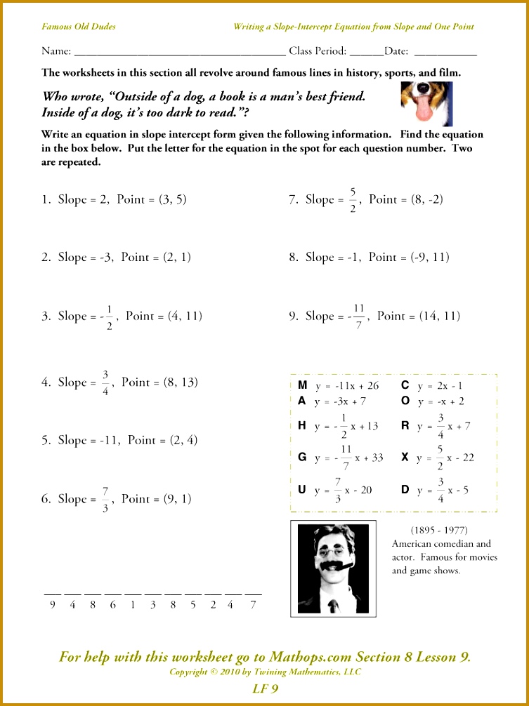 Slope intercept worksheet & ""sc" 1"st" " gYnPf Lf 9 Writing A Slope Intercept Equation From The And e Writing Identifying Equations 1006753