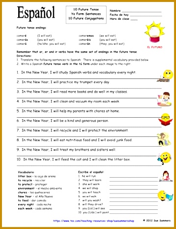 Spanish New Year Future Tense Sentences and Conjugations 358465
