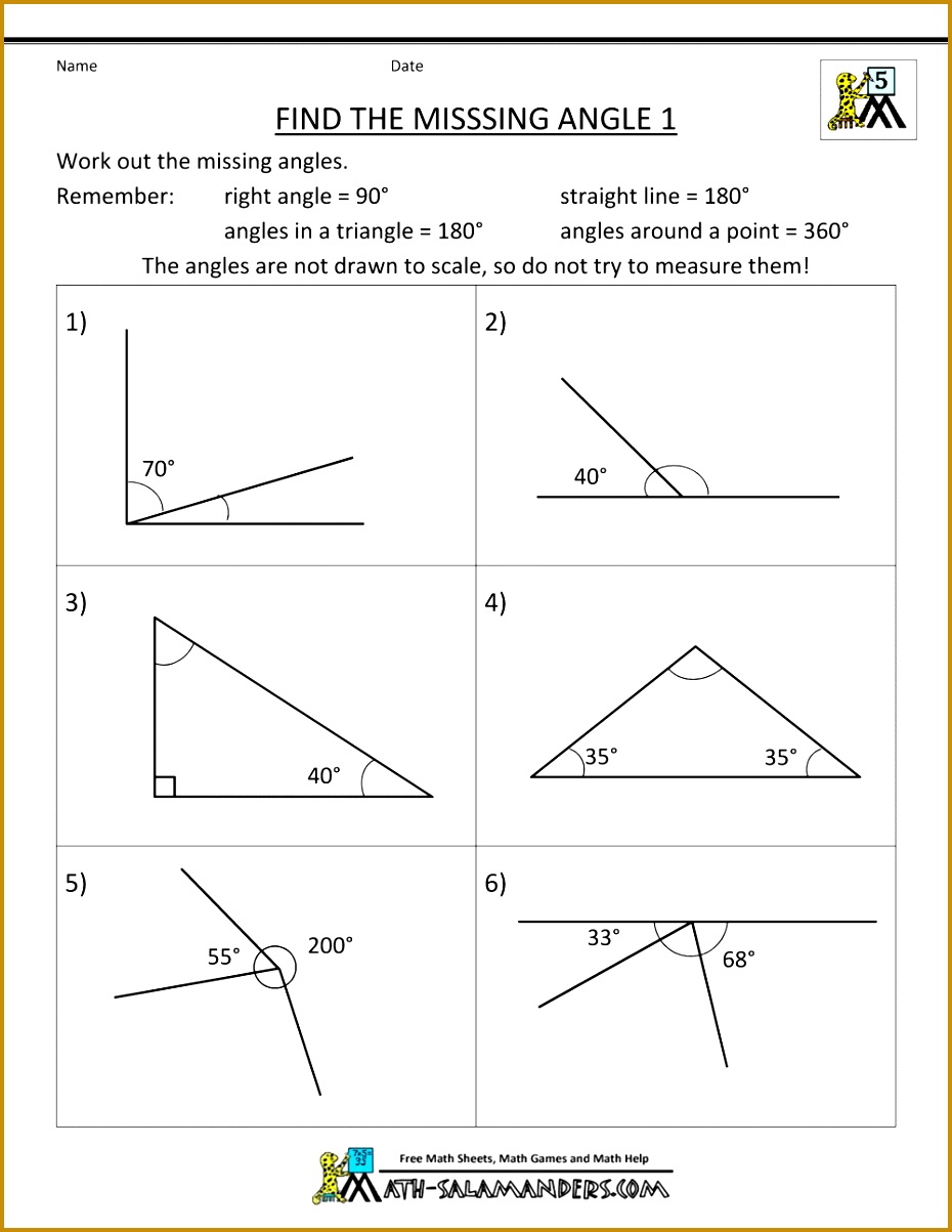 printable geometry worksheets find the missing angle 1 1203930