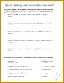 Speed Velocity and Acceleration Homework Covers Word ProblemsVocabulary and Definition Matching 283219