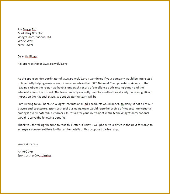 40 Sponsorship Letter & Sponsorship Proposal Templates qkq01 Printable Sponsorship Letter Template 18 648739