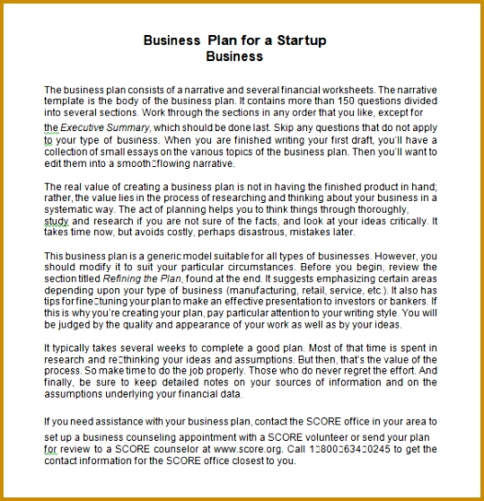 Startup Business Plan Template Word 558539