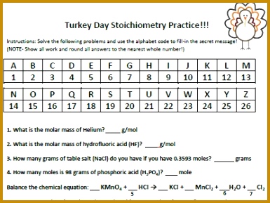 Thanksgiving or Easter Stoichiometry Practice Worksheet 289385