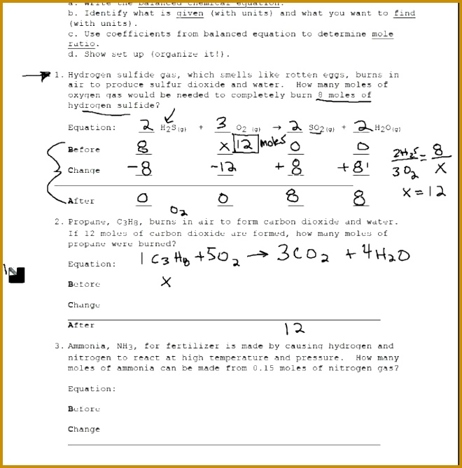 Stoichiometry Practice Problems Involving Moles ly 660669