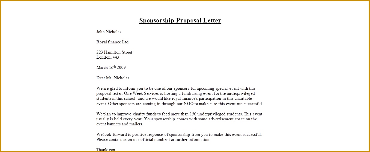 Sponsorship Proposal Letter Letter Idea 2018 Sponsorship Proposal Letter 5081235