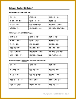 Integer Worksheet Add Subtract Multiply Divide Order of Operations 325251