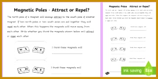 Forces & Motion Primary Resources force gravity Page 1 ueykt Magnet Poles Attract or Repel Activity Sheet 160320