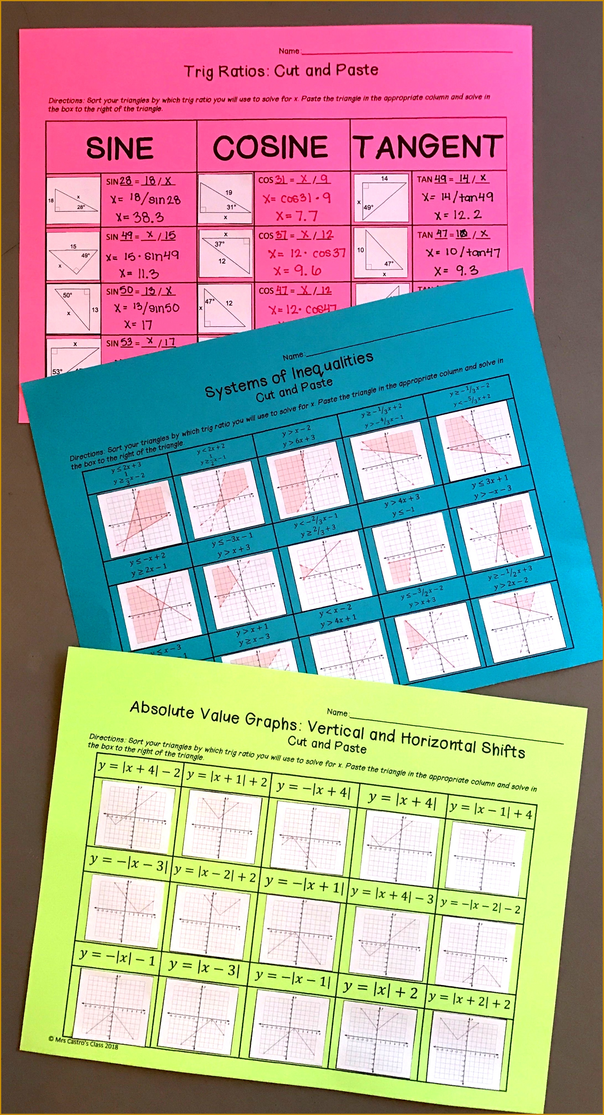 Trig Ratios Cut and Paste Activity 37492030