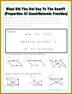 Quadrilaterals Properties of Quadrilaterals Riddle Worksheet 325251