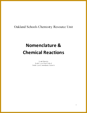 Nomenclature and Chemical Reactions Oakland Schools 429332