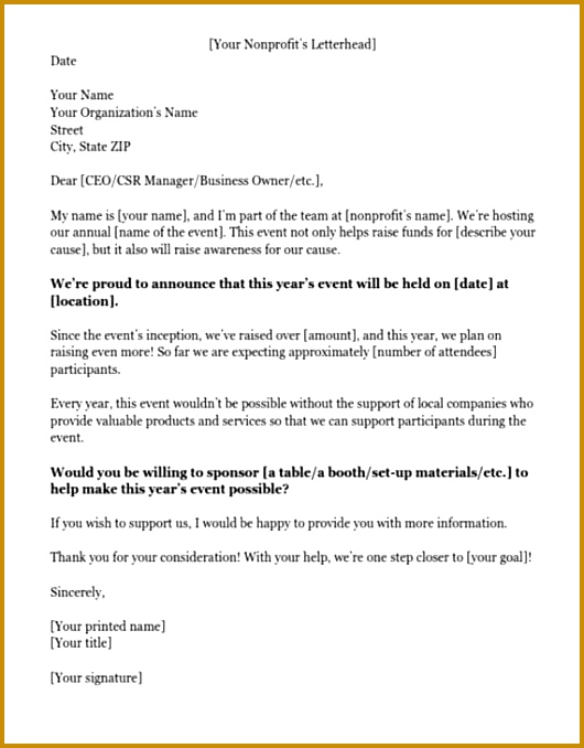 Example of a Sponsorship Letter Requesting In Kind Donations 678530