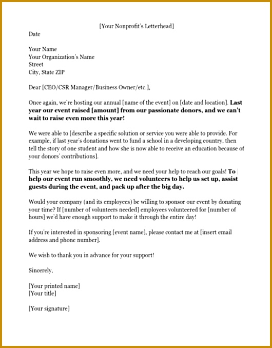 Example of a Sponsorship Letter Requesting Volunteers 678530