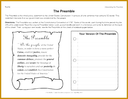 interpreting the Preamble American HistorySocial Stu s ConstitutionWorksheetsHomeschoolingCoreUnited 330427