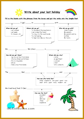 This is a worksheet to help your students to write about their last holiday All the vocabulary they need is in the worksheet 395279