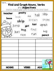 Find and Graph NOUNS VERBS and ADJECTIVES So many FUN and engaging worksheets 283219