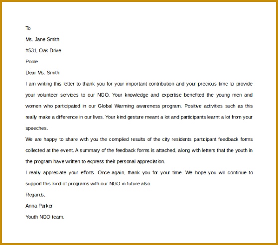 Volunteer Thank You Letter 492558