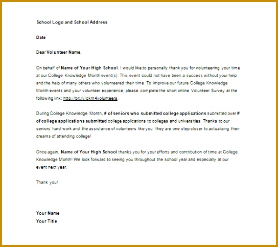 Sample School Event Volunteer Thank You Letter Template 483544