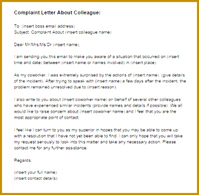 plaint Letter About a Colleague 391399