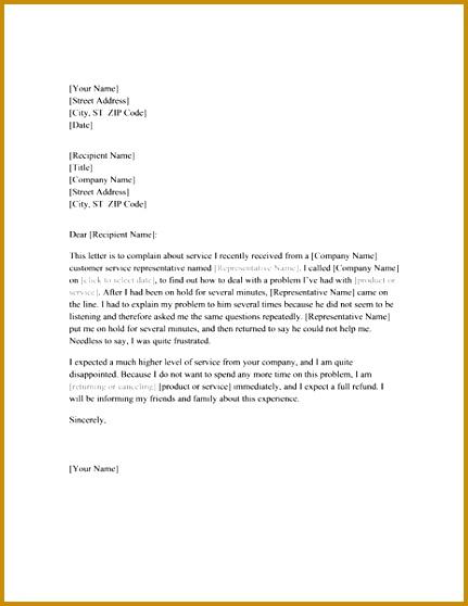 Letter of plaint about service 558431