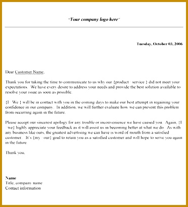 Customer plaint Response Letter 409372
