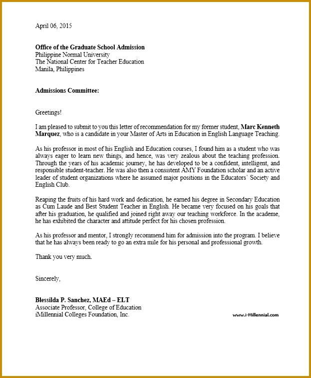 Sample Graduate School Re mendation Letter eahmX Sample Graduate School Re mendation Letter 755623
