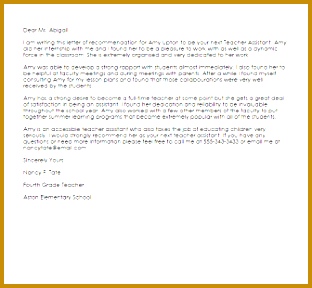 Re mendation Letter Samples & Templates uwnei teacher assistant re mendation letter thumb 288312