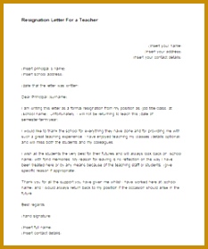 Letter of Resignation for a Teacher 233279