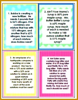 Systems of Equations Mixture Problems Worksheet Assess Task Cards 325252