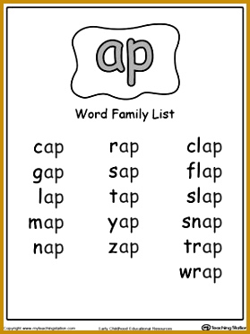 FREE AP Word Family List Worksheet Topics Word Families 372279