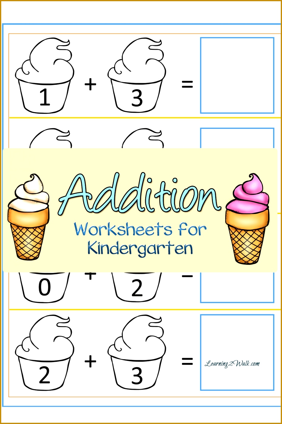 Free Ice Cream Addition Worksheets for Kindergarten 1395930