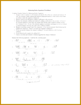 Balancing Redox Equations WorkSheet Oxidation Number Method 429332