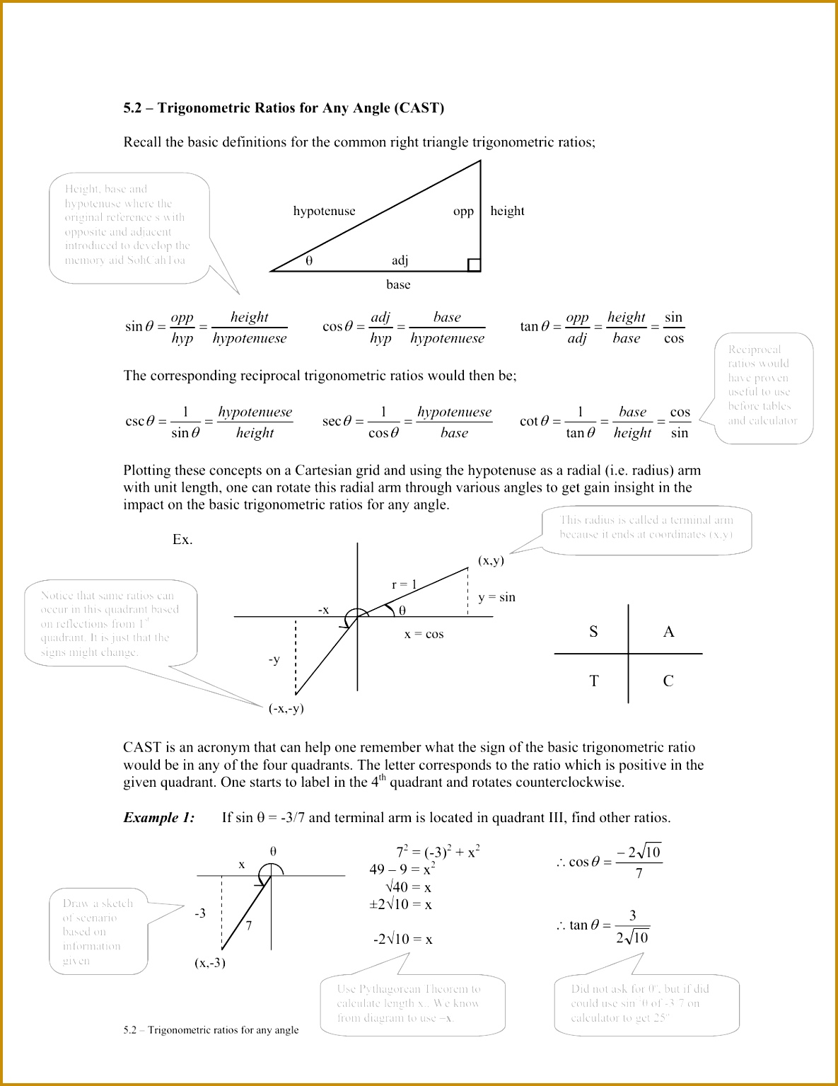 Worksheet Trigonometric Ratios sohcahtoa Answers Luxury Trigonometric Ratios for Any Angle 15351185