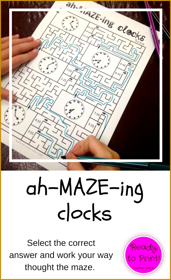 Math mazes to practice 12 24 hour time analogue and digital 1116683