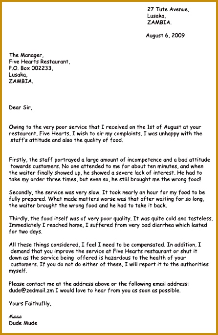 plaint letters pinterest letter sample restaurant and response cover templates Home Design Idea Pinterest 686446