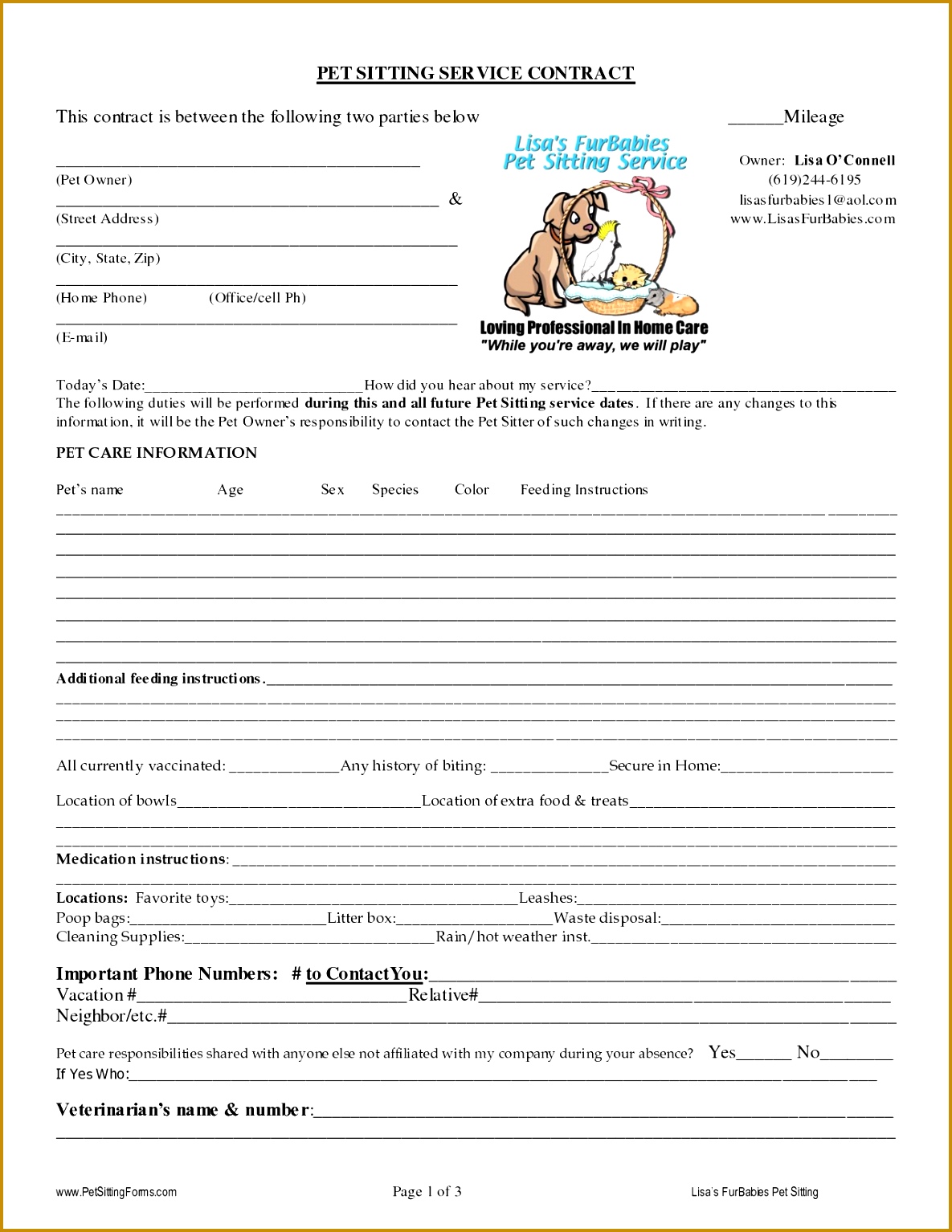 Pet Sitting Contract Templates 15341185