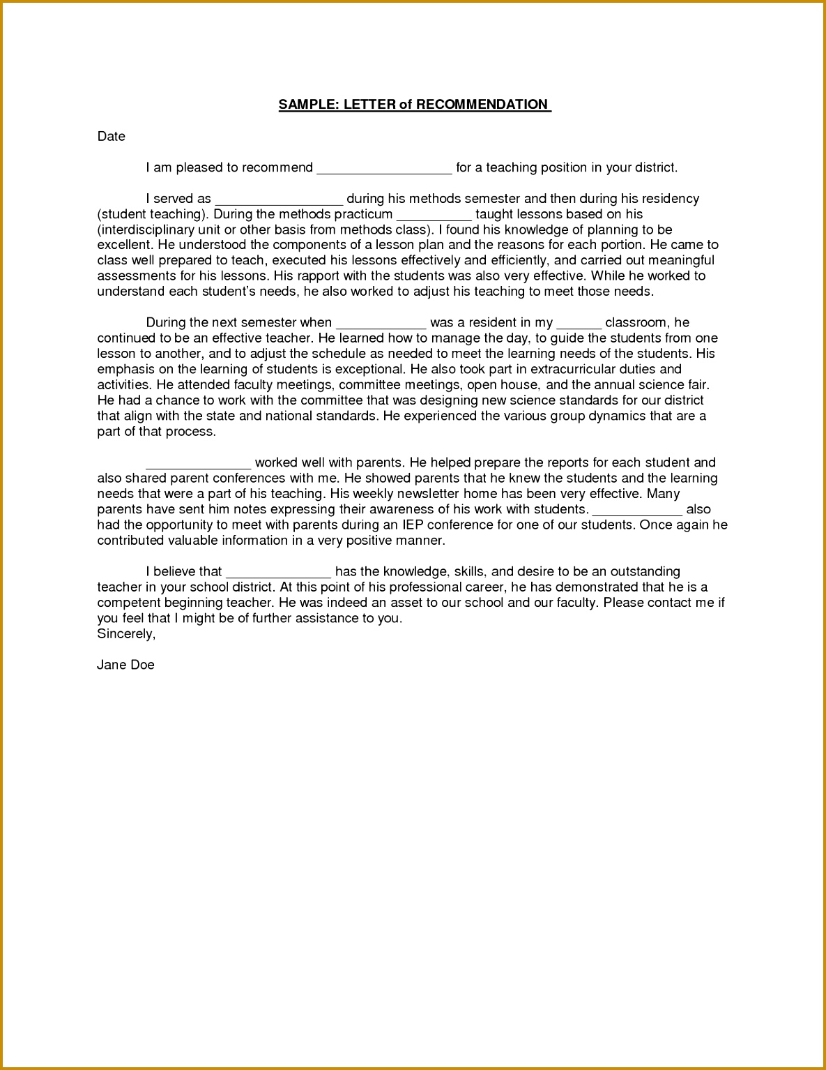 Sample Student Teacher Re mendation Letters V9nQMVOF 15341185