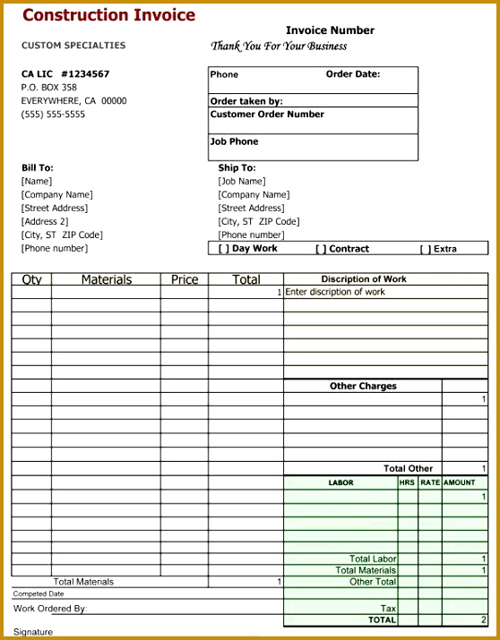 Rent Invoice Template Bes Download A Free yet Professional Construction Invoice Template to Rent 715558