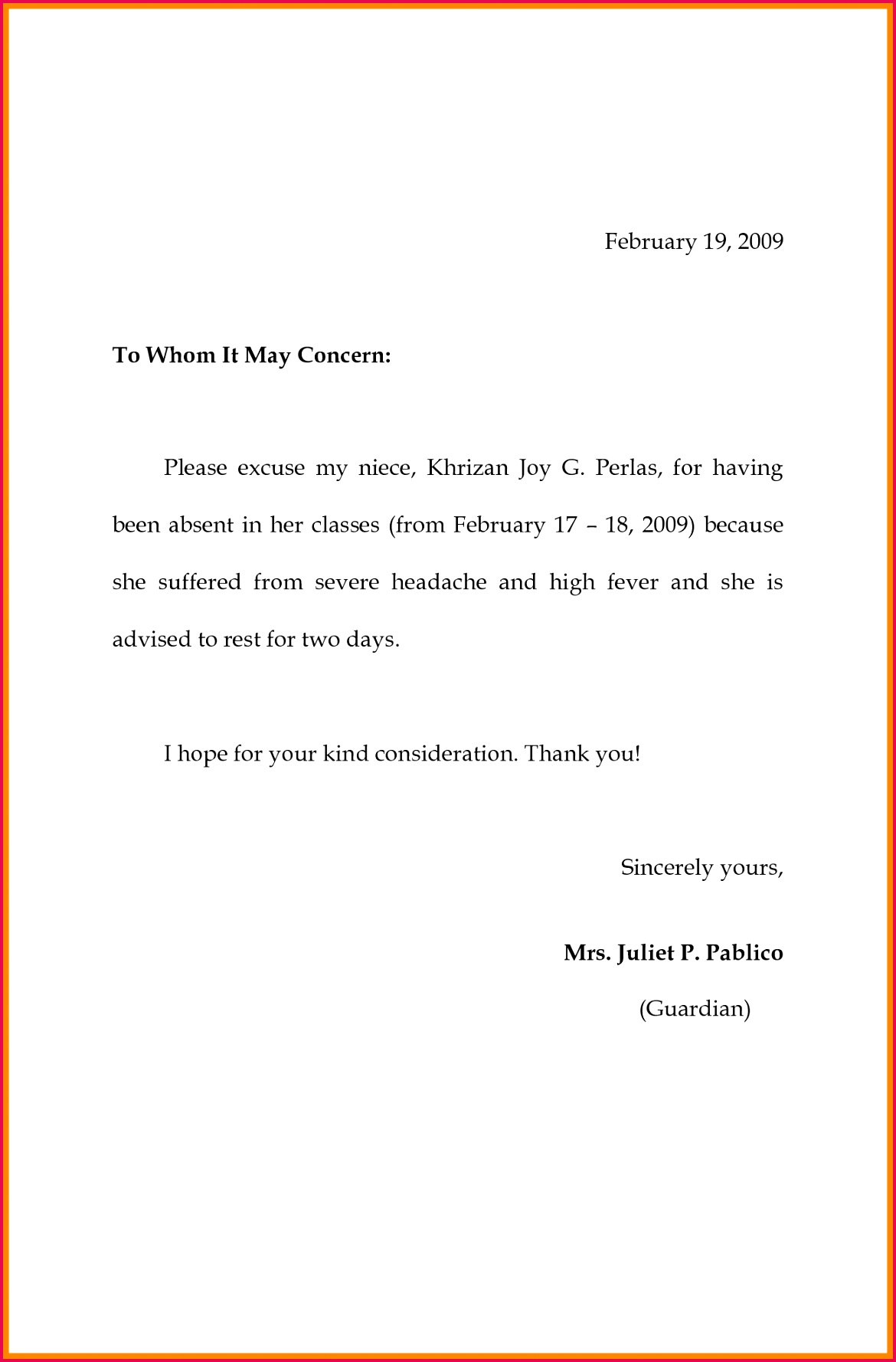 Absent Note for School Template New format Excuse Letter for Being Absent Fresh 8 Excuse Letter