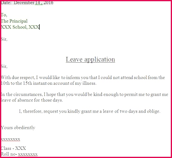 Leave Application To The Principal Inspirational Applications For