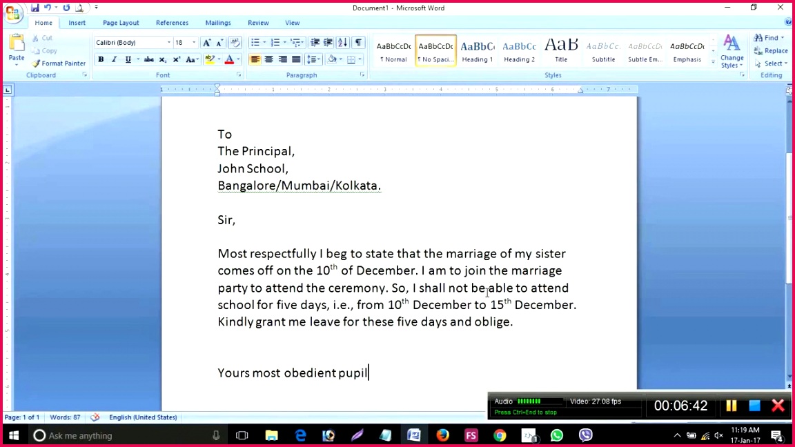How to write an application to the principal to grant leave