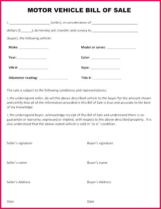 simple bill of sale document template contract for automobile vehicle bill of sale