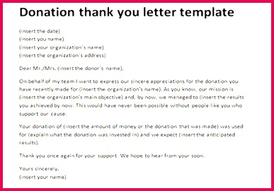 donation thank you letter template donor thank you