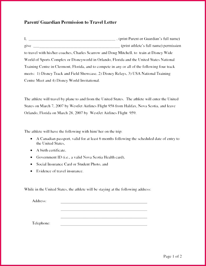 Parental Consent Permission Letter Template Permission Letter to Travel Valid Travel Consent Letter Fresh for