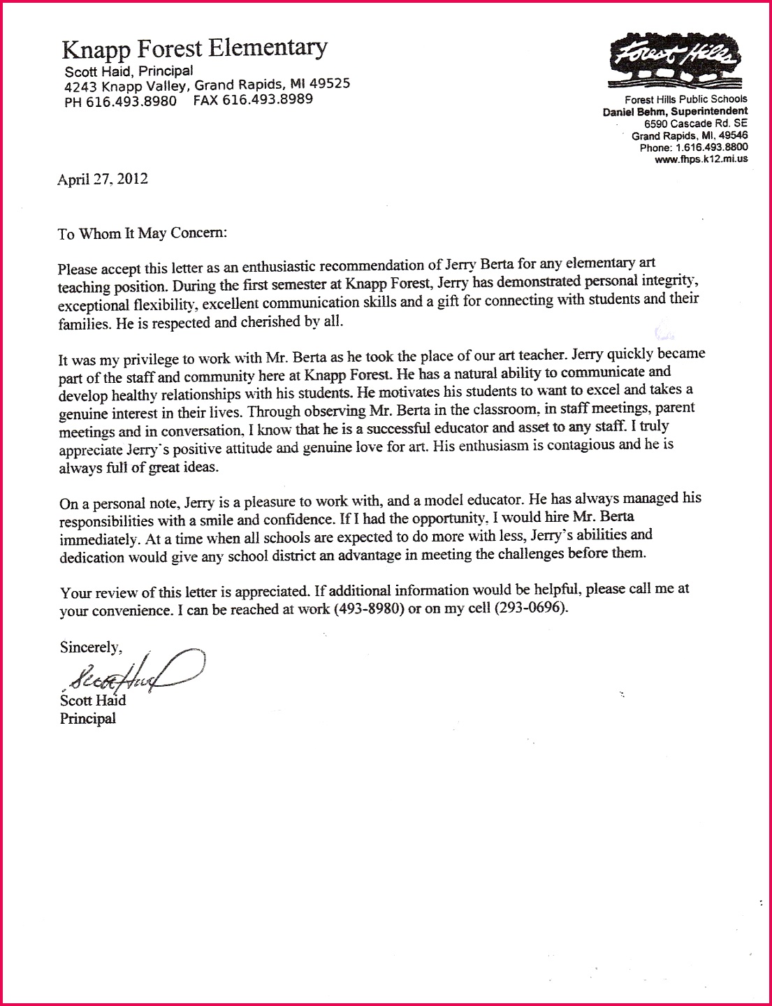 letter of re mendation for preschool teacher Hola klonec 14401105 letter