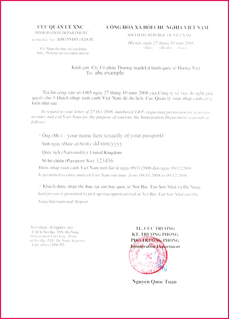 vietnamvisa online approval letter example