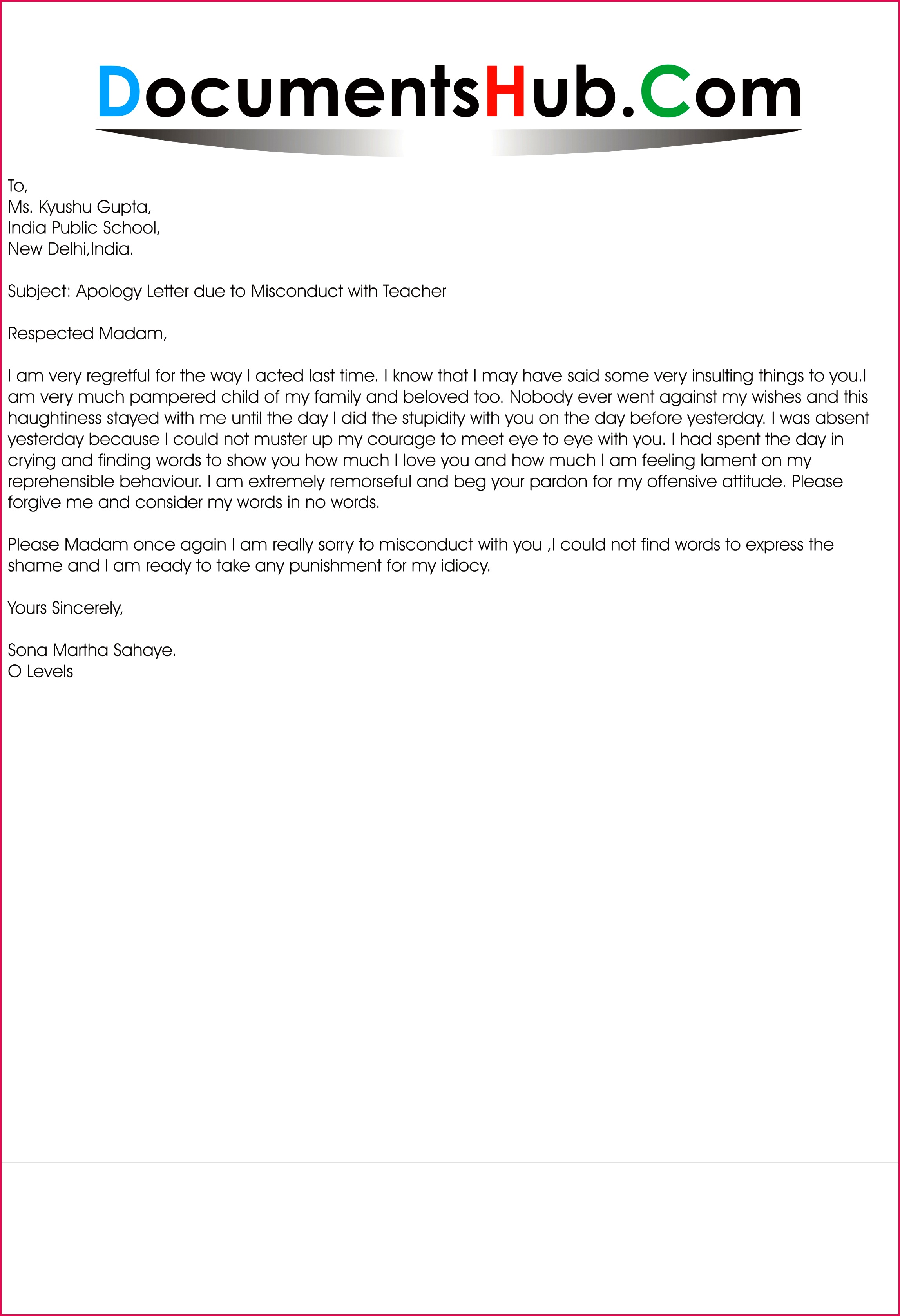 Format Apology Letter to Teacher New Apology Letter Due to Misconduct with Teacher