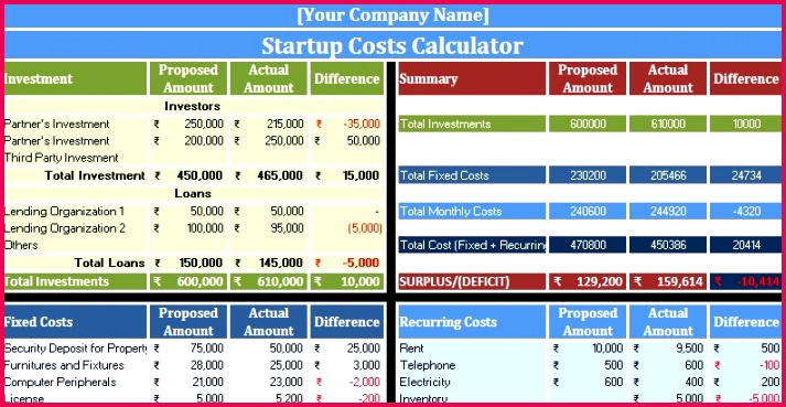 Download Startup Costs Calculator Excel Template