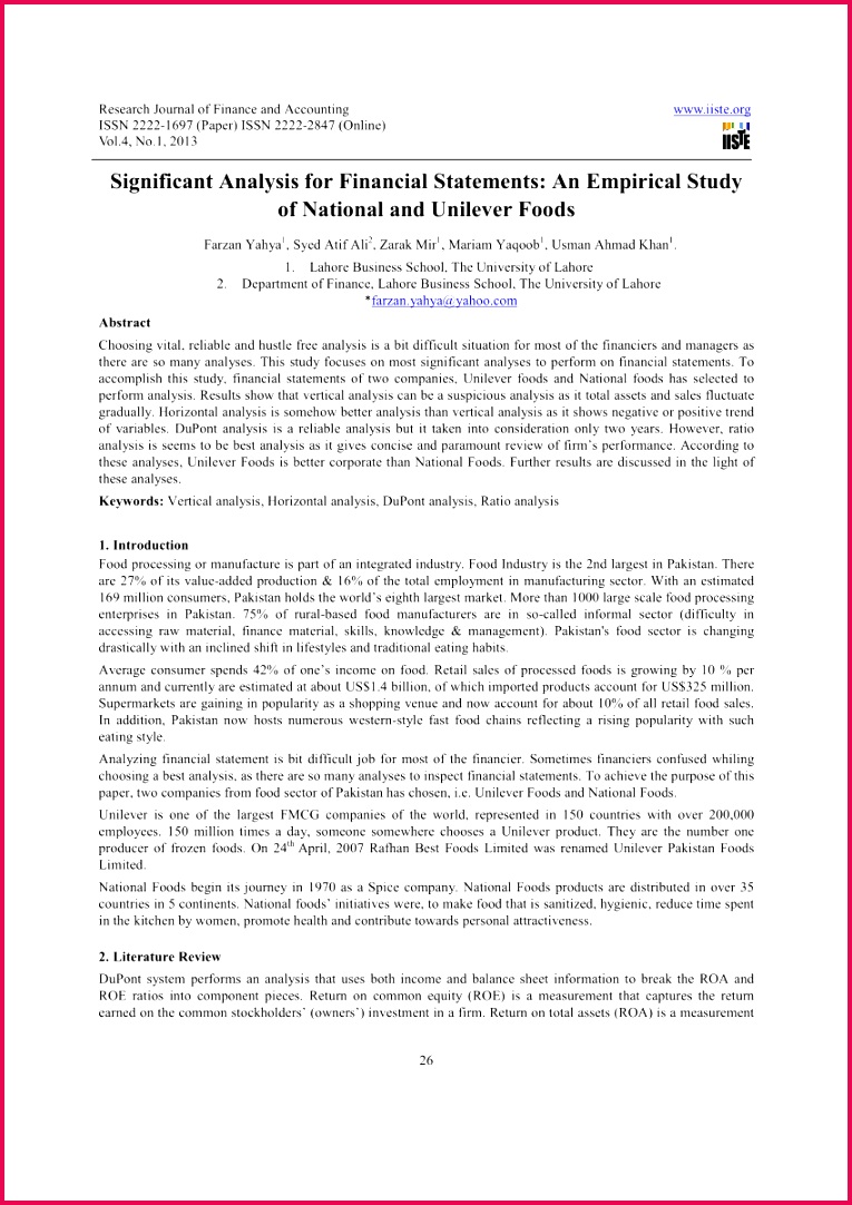 PDF Significant Analysis for Financial Statements An Empirical Study of National and Unilever Foods