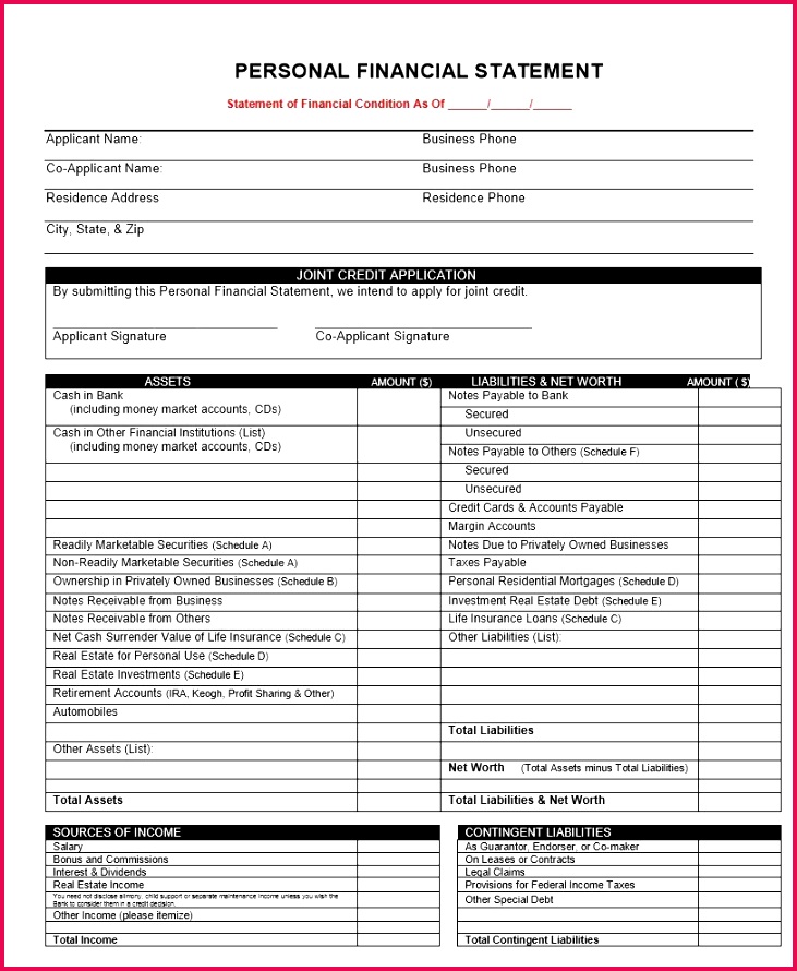 Free Personal Financial Statement Template 06