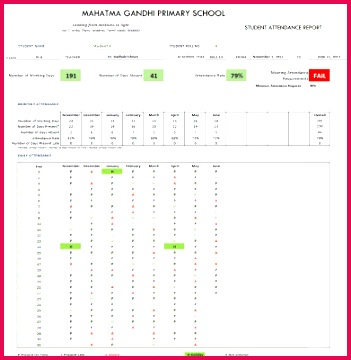 indzara School Attendance Register and Report v2 Excel Template Student Attendance Report